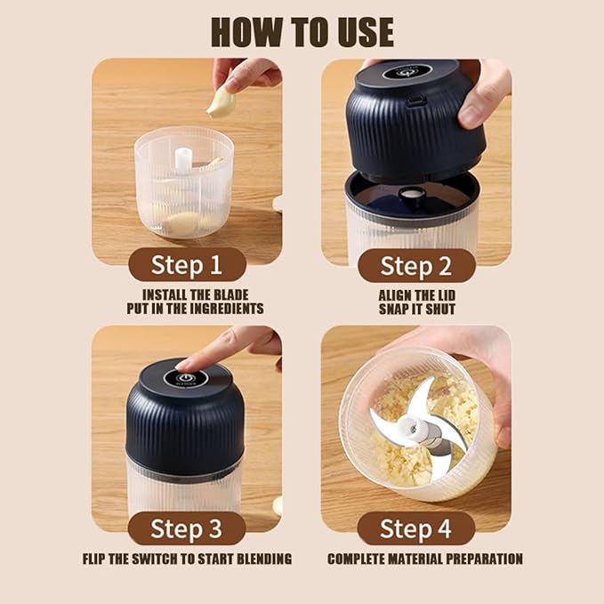 Electric Garlic Chopper, Mini Portable Veggie Chopper, Electric Onion Grinder with 6 Sharp Blade, Mini Food Processor with Container for Mashing Onion, Garlic, Chili, Ginger (1PC*Blue)
