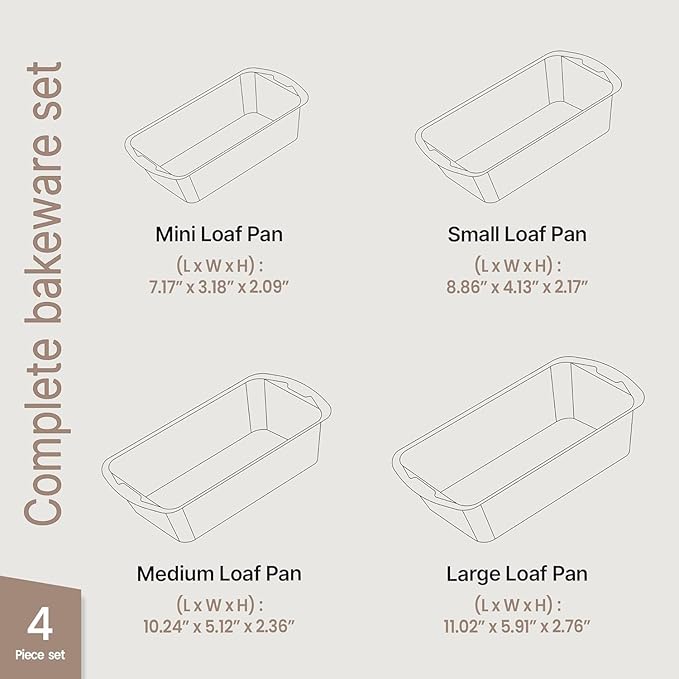 Nonstick Loaf Pan Set Pack of 4, 7" to 11" Large Baking Bread Pan, Oven Safe Up to 450°F, PFOA, PFOS, PTFE Free, Space Saving Stackable Design, Stain Resistant, Dishwasher Friendly, Blue Marble