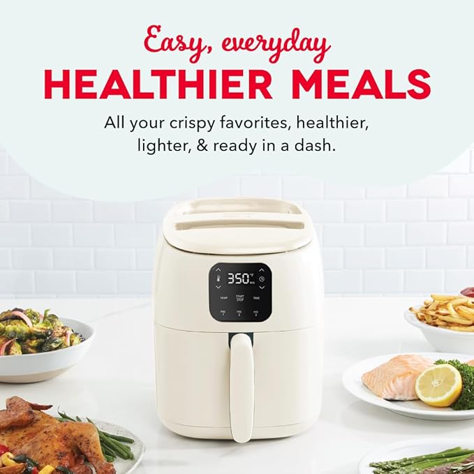 Dash Ceramic Nonstick Tasti-Crisp Digital Air Fryer - Includes Digital Display, Nonstick Basket, and Preset Buttons for Quick Meals - Cream, 2.6-Quart