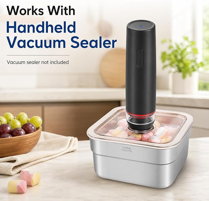 Vacuum Sealed Food Storage Container with Air Valve (1600ml)，Works With Handheld Vacuum Sealer Machine(Vacuum Sealer Not Included)