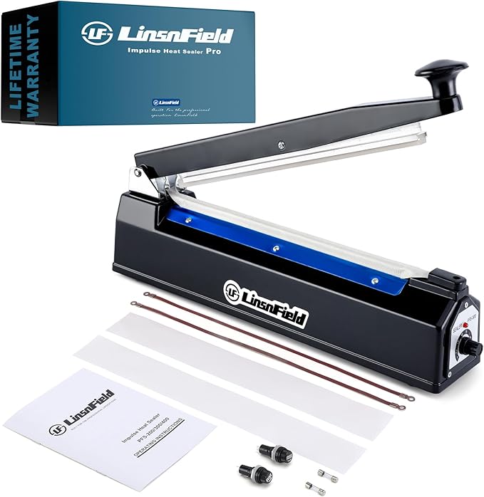 Sealer Pro, Patented 16inch Impulse Heat Bag Sealer, 5mm Sealing Width Poly Bag Seal Machine, 2 Replacement Kits 1 Extra Fuse Included, Black