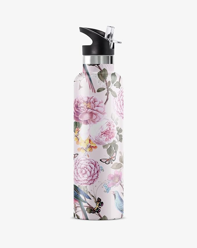 Bougie My Bottle - Primavera Stainless Steel Water Bottle With Straw | Pipe Cleaner & Ice Tray Included | Leak-Proof, BPA Free, Double Insulated For Warm & Cold | 25 oz/750 ml
