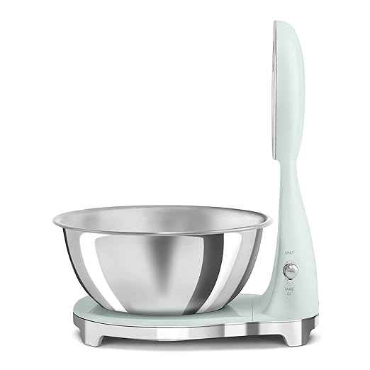 SMEG Retro-Style Analog & Digital Kitchen Scale, 11 lb Capacity, Rechargeable Battery, Backlit LCD Display, Stainless Steel Bowl (Pastel Green)