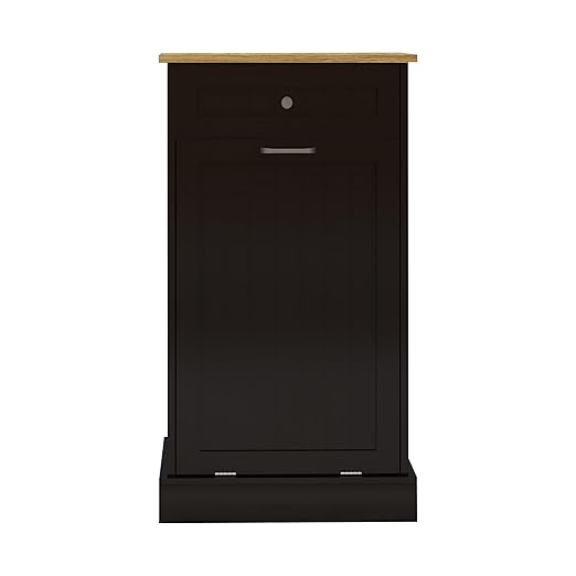 Wooden Simple Style Kitchen Cabinet, Wooden Frame with Drawers and Tilt-Out Trash Cabinet for 10 Gallon Trash Cans - 19.69'' W x 13.78'' D x 35.43'' H (Black-021)