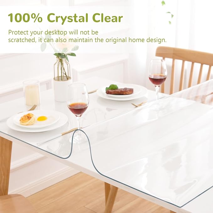 38 x 84 Inch Clear Table Cover Protector, Clear Table Protector for Dining Room Table, 1.5mm Plastic Table Cover, Waterproof Table Pad for Kitchen, Office