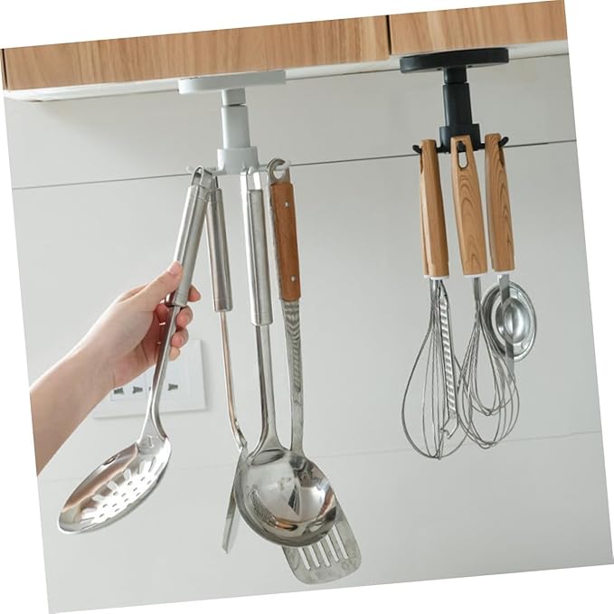 Milisten 3pcs Rotatable Kitchen Utensil Hooks Wall Mounted Plastic Hanger Set Space Saving Hanging Utensil Holder for Kitchen Organization