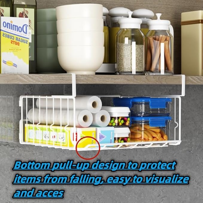 Under Shelf Basket Storage 2Pack - 12.6in Metal Under Cabinet Shelf, Hanging Wire Basket Shelves, Undershelf Storage Basket for Kitchen Pantry Bookshelf