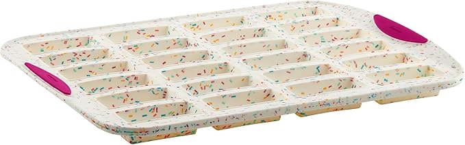 Trudeau 24 Slot Mini Bar Pan – Premium Confetti White Silicone Bakeware with Steel-Reinforced Rim – Nonstick, BPA-Free Brownie, Blondie, Snack Bar & Mini Cake Mold – Oven, Freezer & Dishwasher Safe