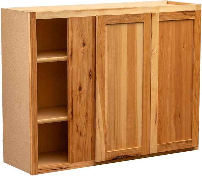 Quicklock RTA (Ready-to-Assemble) 42" Tall Wall Kitchen Cabinets - Shaker Style | 100% Hardwood | Made in America | Soft Close Hardware (12" D x 39" W x 42" H Blind Corner, Rustic Hickory)