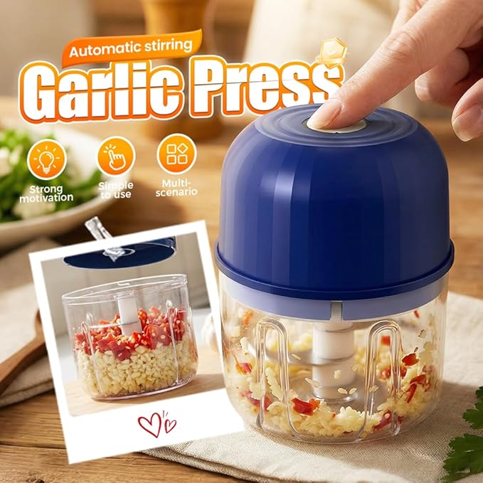 Electric Garlic Chopper, Mini Portable Veggie Chopper Garlic Grinder Onion Choppers, Wireless Electric Food Chopper Tool for Mashing Onion, Garlic, Chili, Ginger (Blue)
