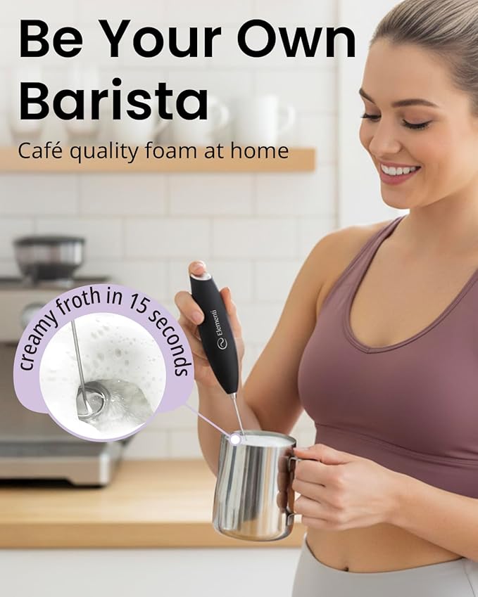 Elementi Milk Frother Wand & Drink Mixer with Stand - Turbo Milk & Coffee Frother Handheld - Hand Held Coffee Mixer Wand & Cold Foam Maker for Frothy Cappuccinos, Lattes & Drink Mixes (Burgundy)