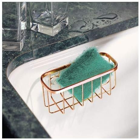 iDesign Stainless Steel Suction Sponge Holder - Kitchen Sink Sponge Caddy Organizer - Copper