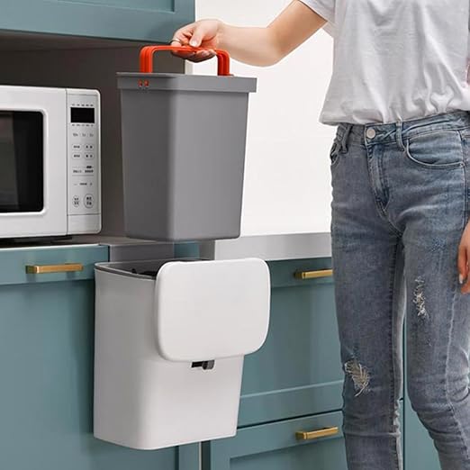 Wall-Mounted Kitchen Compost Trash Can 9l with Sealed Lid and Removable Inner Bucket Plastic Garbage Bin for Indoor Waste Storage