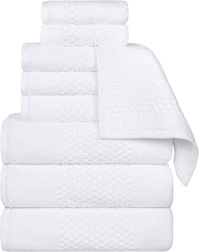 Superior Playa Zero Twist Cotton Medium Weight Towels, for Guest Bath, Bathroom, Shower, Spa, Plush, Quick Dry, Ultra-Soft Towels, Bath Essentials, Waffle Textured, 9 Piece Assorted Towel Set, White