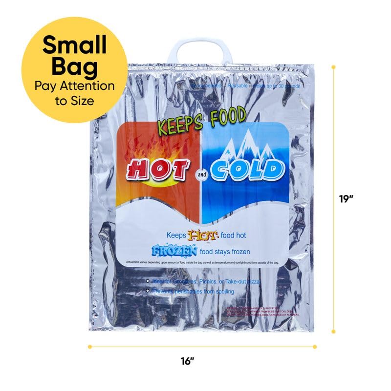 Superio Hot and Cold Insulated Bags for Food Delivery, Grocery Shopping Bags, Food Storage for Hot and Frozen Food for Travel, Disposable Cooler Bag, Reinforced Thermal Lunch Bag (6, 16"x19.25")