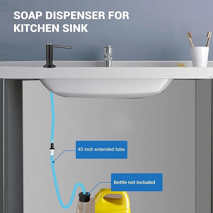Soap Dispenser for Kitchean Sink, Built in Black Soap Dispenser Stainless Steel Soap Pump with 40" Extension Tube and 500ml Bottle Easy to Refill