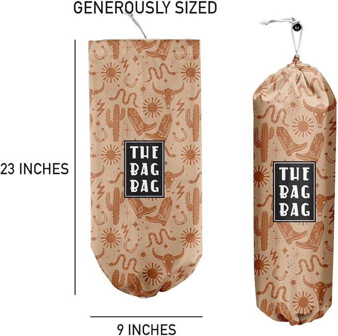 Western Gifts Plastic Bag Holder, Cow Print Stuff Grocery Bag Holder, Plastic Bag Organizer, Plastic Bag Holders for Grocery Bags, Bag Storage Organizer, Western Home Kitchen Decor for Women Men