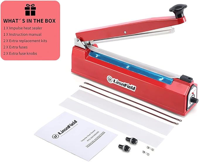 Sealer Pro, 12-inch Super Impulse Heat Bag Sealer, 7-mm Sealing System with Patent for Never Burn Out, Antioxidant Aluminium Shield, Copper Transformer, Built-in Fuse Safety System, Red