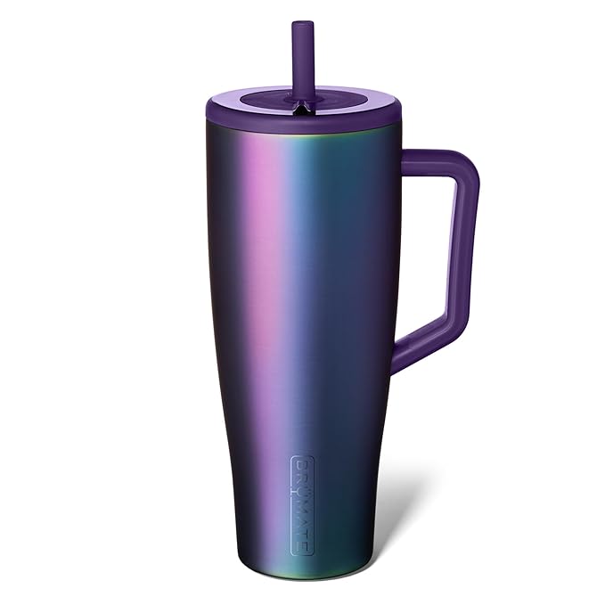 BrüMate Era 40 oz Tumbler with Handle and Straw | 100% Leakproof Insulated Water Bottle Tumbler with Lid and Flexible SoftSip Straw | Made of Stainless Steel | Cup Holder Friendly | 40oz (Dark Aura)