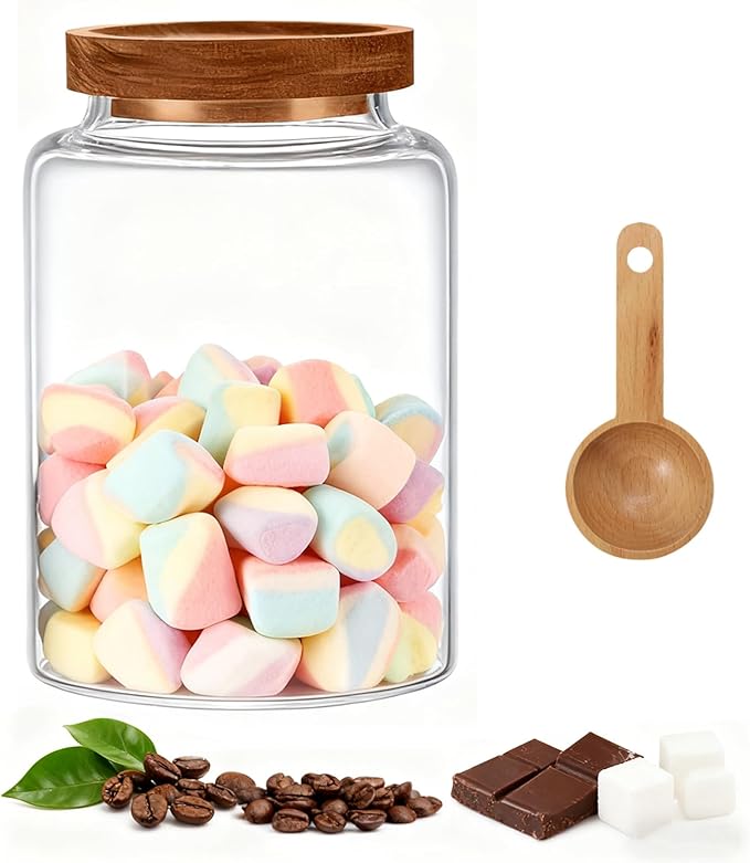 Glass Storage Jar with Lids Thicken Glass Coffee Canister Borosilicate Glass Food Containers for Spice Ground Nut Pasta Sugar Candy Tea (1200ml/40oz-1pack-with spoon)