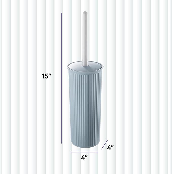 Superio Decorative Plastic Toilet Bowl Brush and Holder Set, Cleaner Scrubber for Bathroom (2, Stone Blue)