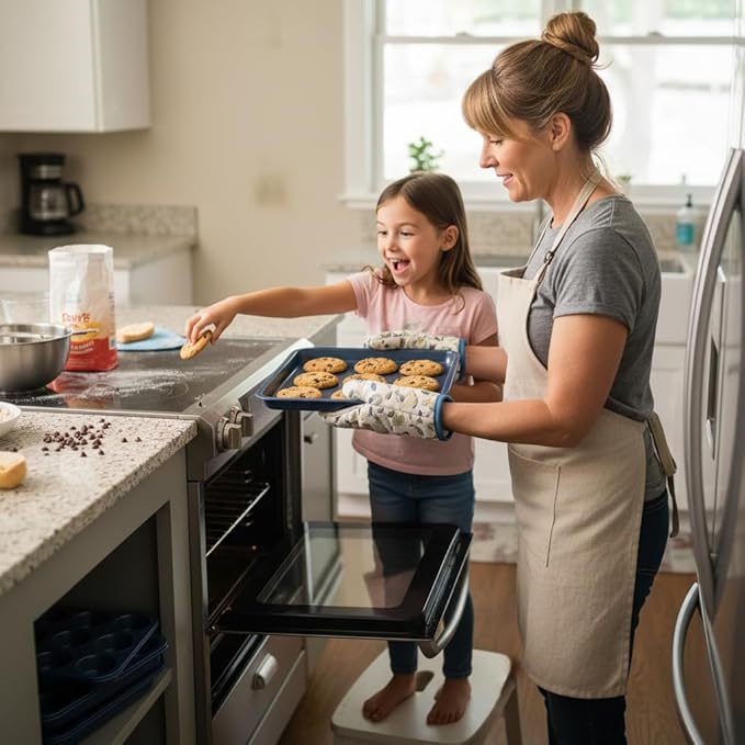 NutriChef 8-Piece Nonstick Stackable Bakeware Set - PFOA, PFOS, PTFE Free Baking Tray Set w/Non-Stick Coating, 450°F Oven Safe, Round Cake, Loaf, Muffin, Wide/Square Pans, Cookie Sheet (Blue)