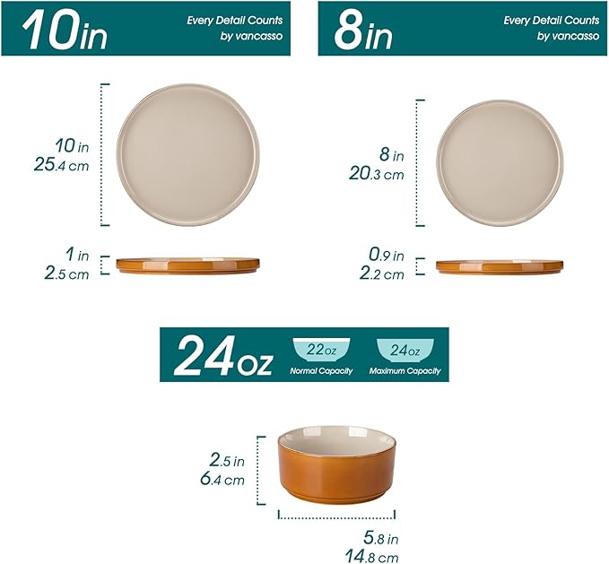 vancasso ONION Ceramic Plates and Bowls Sets, 12 Pieces Grey Dinnerware Sets for Kitchen, Reactive Glaze Dishes Set for 4, Dishwasher and Microwave Safe