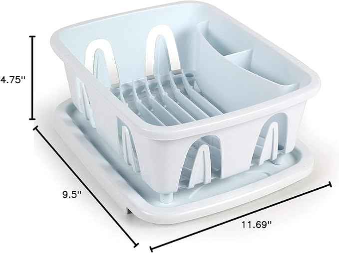 Camco RV Mini Dish Drainer & Tray - Features a Sloped Drain Tray Design, Heavy-Duty Construction - Ideal for Small Spaces, Apartments, Boats, and More -9.5" L x 11.7" W x 4.75" H - White (43511)