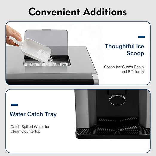 2-in-1 Countertop Ice Maker & Cold Water Dispenser, Compact Ice Machine w/Water-Adding Cup & Scoop, Self Dispensing Nugget Ice Maker Countertop for Kitchen Bar Party, Water Tank Capacity 1.8L
