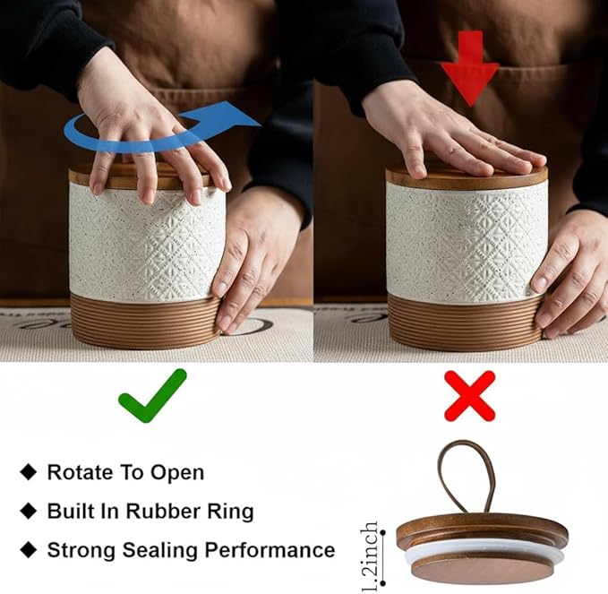 Miamolo Large Jar with Lid, Ceramic Coffee Container Kitchen Food Storage Jars with Airtight Lids for Spice Cookie Ground Coffee, Decorative Jars for Coffee Countertop, Bar Accessories- White 64 fl.oz