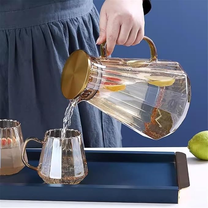 GLigeT Iced Tea Pitcher Household Large Capacity Glass Water Kettle, Creative Drinkware Pitcher for Cold Water, Juice, Milk, Coffee, Tea Pot, 1.5L Or 1.8L Water Jug(Small)