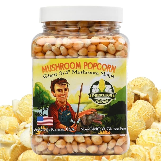 Princeton Popcorn Mushroom Popcorn Kernels - Farmer Direct, Non-GMO, Gluten Free, Un-Popped, Ball Shaped, Old Fashion Popcorn Pops Extra Large popcorn kernels, mushroom popcorn kernels for popping for Air Popper & Stovetop 16oz