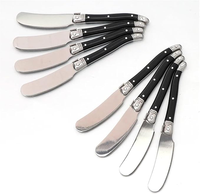 Stainless Steel Cheese Spreader Knives Set Wide Blade Dessert With Black Plastic Handles Multipurpose Butter Flatware Set(4pcs)