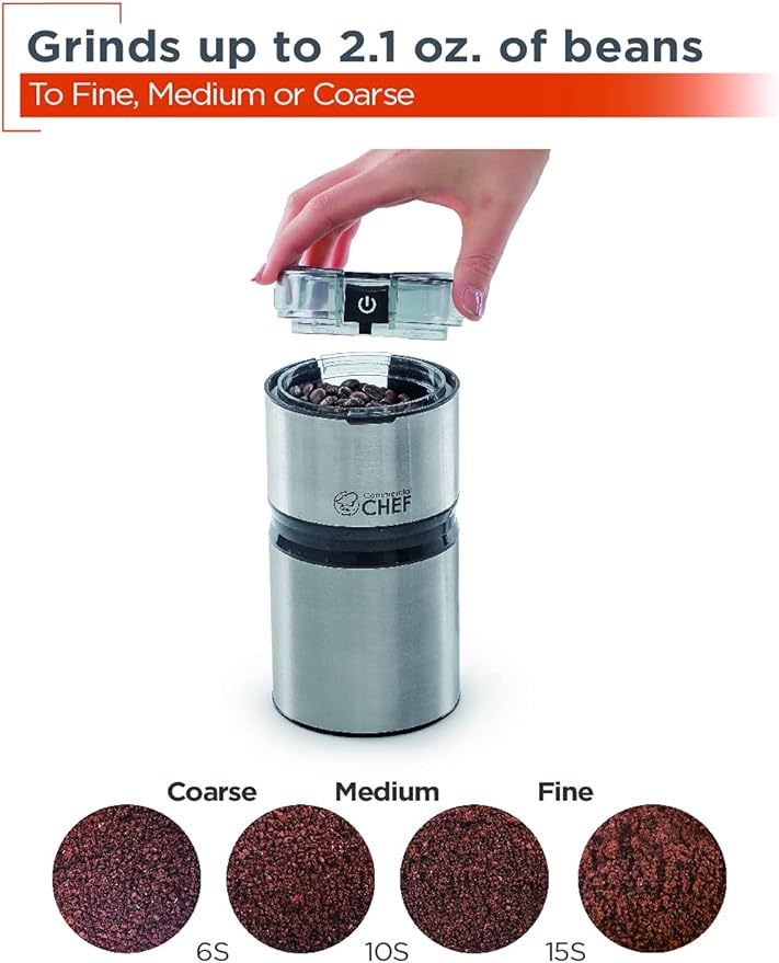 Electric Coffee Grinder Spice Grinder - Stainless Steel Blades Grinder for Coffee Bean Seed Nut Spice Herb Pepper, Brushed Stainless Steel Texture and Transparent Lid