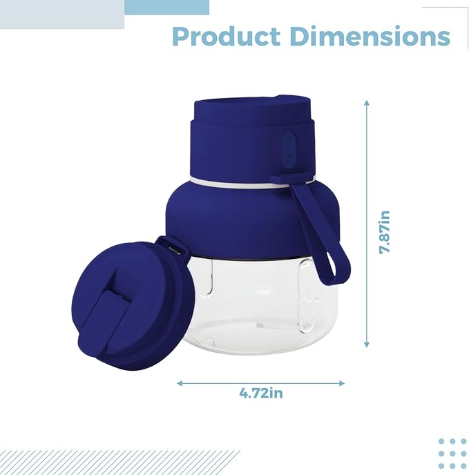 Blue Portable Blender, 850Ml Electric Juicer, 12-Vane Smoothie Maker, Double Cap Lid, Straw, Usb-C Rechargeable, 1500Mah