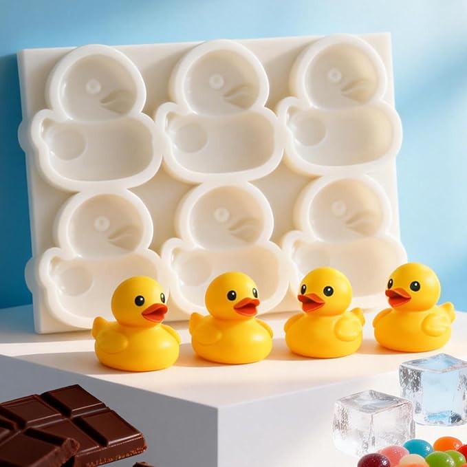 1Pc Cute Yellow Duck Silicone Mold 3D Rubber Duck Cake Decorating Fondant Mold for Cupcake Toppers Gum Paste Chocolate Candy Polymer Clay Epoxy Resin Birthday Parties Baking Food Grade