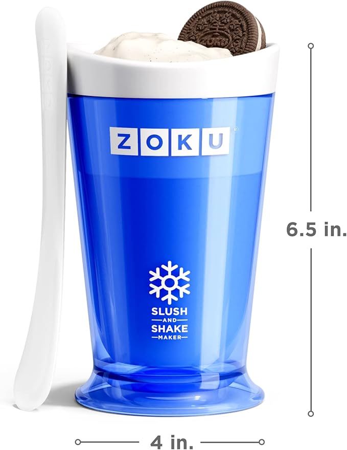 ZOKU Original Slush and Shake Maker, Slushy Cup 2 Pack for Quick Frozen Homemade Single-Serving Slushies, Fruit Smoothies, and Milkshakes in Minutes, BPA-free, Red/Blue Set of 2