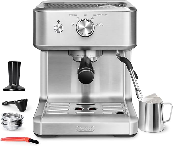 Gevi EzBru 1000 58mm Commercial Espresso Machine | PID & NTC Temp Control, 4 Adjustable Shot/Temp, Powerful Steam Wand & Barista Kit for Home & Café