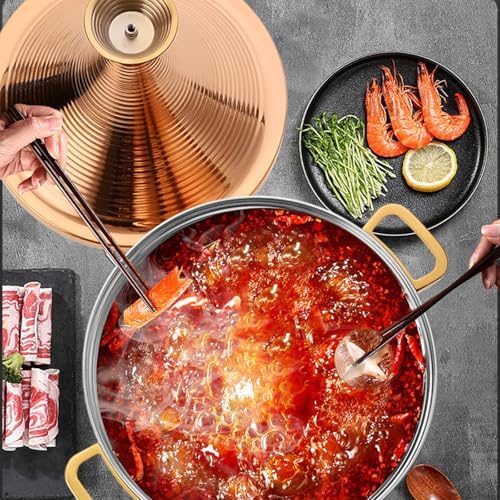 Large Stainless Steel Moroccan Tagine Pot, 30cm Non-Stick Tajine Casserole with Cone Lid & 2 Handles, Elegant Gold Finish for Authentic Moroccan Cooking