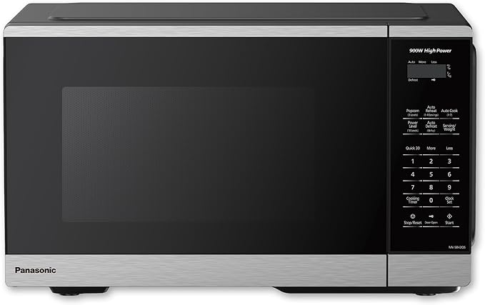 Panasonic Countertop Microwave Oven, 900W, 0.9 Cu. Ft., Sensor Cook and Reheat, 10 Power Levels, Auto Defrost, Keep Warm, Child Lock, Black Stainless Steel - NN-SB44QS