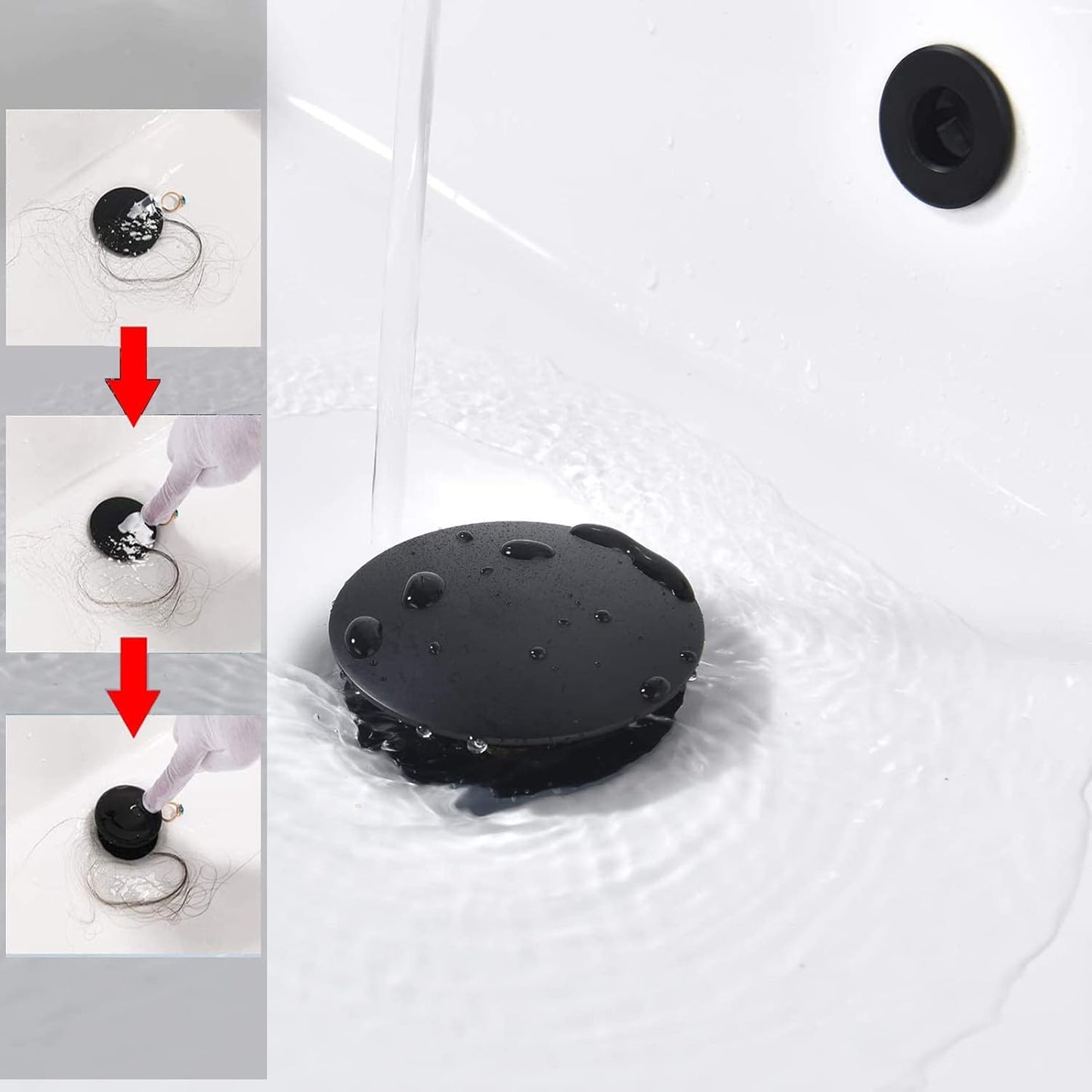 Bathroom Sink Drain,2 Pack Drain Stopper Bathroom Sink with Overflow,Pop Up Drain Assembly with Detachable Strainer Basket,Built-in Anti-Clogging Strainer,Stainless Steel Mattle Black