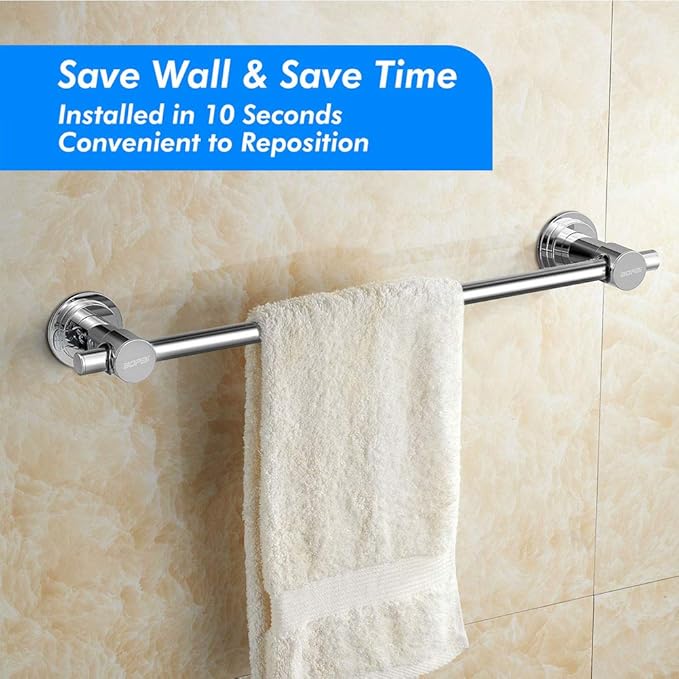 BOPai 24 inch Suction Cup Towel Bar – No Drill, for Smooth Surfaces Only, Chrome