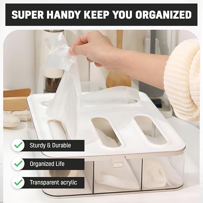 HIMUS Food Storage Bag Organizer - 4 in 1 Plastic Baggie Organizer for Drawer | Compatible with Sandwich, Snack, Gallon, Quart & Slider | Plastic Bag Organizers Kitchen Storage| Wall & Drawer Mount
