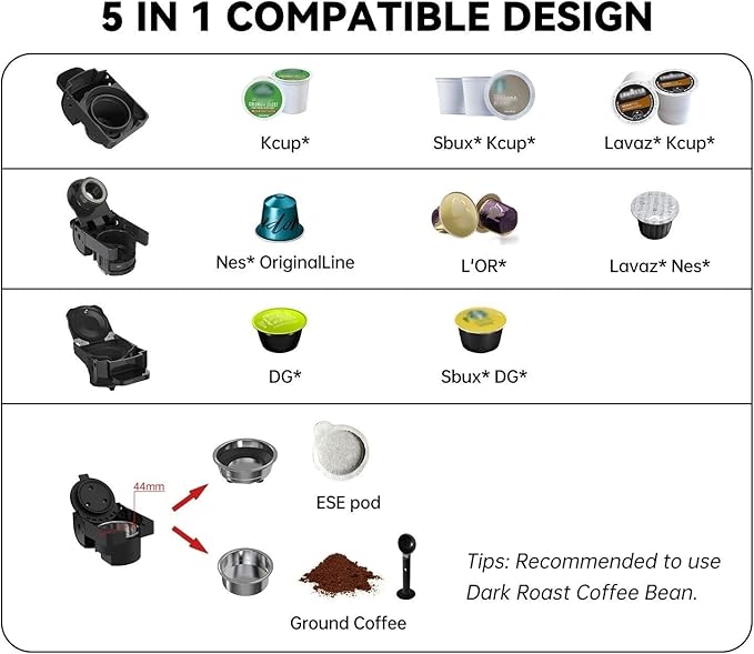 Multi-Capsule Coffee Maker, Hot/Cold Coffee Maker, Milk, ESE Pod Ground Coffee, Cafeteria, 19 Bar, 5 in 1 (Color : H2B WH, Size : CHINA_UK)