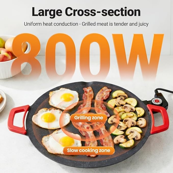 Indoor Smokeless Electric Griddle: 1000W Fast Heating Indoor Grill with 11/14/16" Nonstick Surface, Adjustable Temp Control, Easy to Clean for Steak, Pancake & BBQ (14in)
