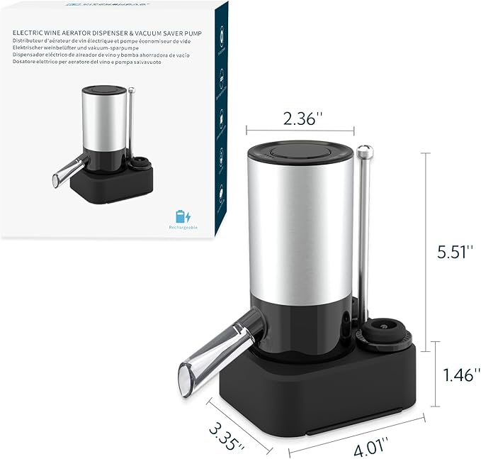 KITCHENDAO Rechargeable Electric Wine Aerator Dispenser and 2-in-1 Wine Aerator Pourer and Stopper