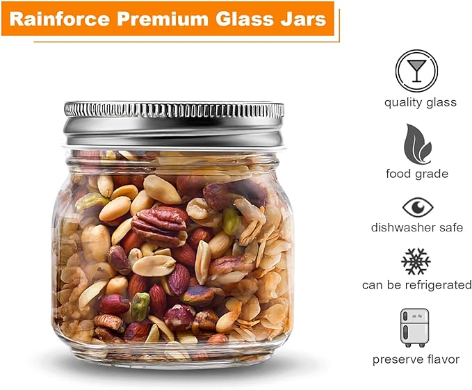 Mason Jars 8 oz 30 Pack- Small Mason Jars With Silver Lids -1/4 Quart Canning Jars| Storage Glass Jars With Lids For Jelly, Jam, Honey, Pickles - Spice Glass Jars - With 30 Chalkboard Labels