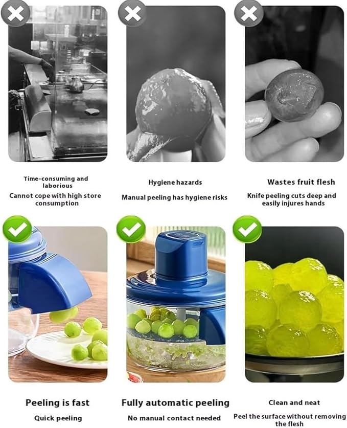 Grape Peeling Machine, Electric Garlic Peeler Machine, Automatic small fruit peeler, Rechargeable Home Kitchen Aid Peeler for Grapes, Garlic, Tomato, Cherry (Blue)