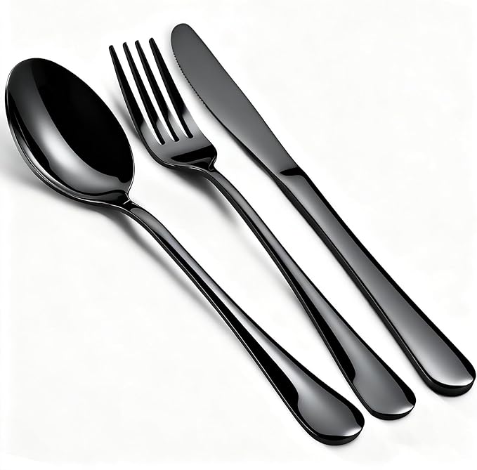 60 Piece Black Silverware Set - Service for 20, Stainless Steel Flatware Cutlery Set Include Knives Spoons Forks, Black Bulk Silverware for Wedding, Restaurant, Home, Dishwasher Safe