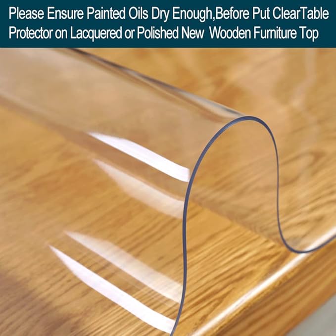 PVC Tablecloth Cover Clear Plastic Table Protector Transparent Vinyl Table Cloths Water Rresistant Wipeable Wood Furniture Topper Pad for Bench Entryway Coffee Bedside Desk Mat Crystal Carpet 16X60 In